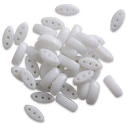 John Bead Czech Glass Cali Three-Hole Beads - Chalk White beads in loose pile