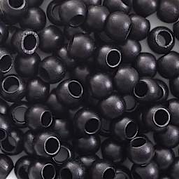 John Bead Euro Wood Beads - Black, Round Large Hole, 8 mm x 6.5 mm, Pkg of 100 - close-up of beads