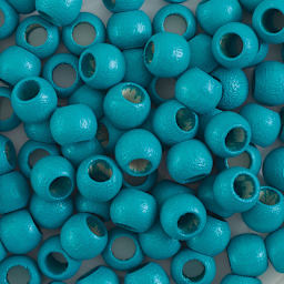John Bead Euro Wood Beads - Turquoise, Round Large Hole, 8 mm x 6.5 mm - close-up of beads
