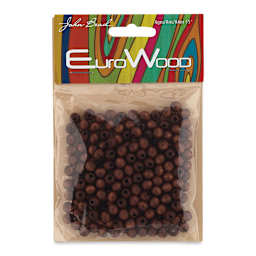 John Bead Euro Wood Beads - Dark Brown, Round, 6 mm, Pkg of 200 - front of packaging