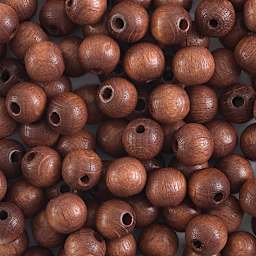 John Bead Euro Wood Beads - Dark Brown, Round, 8 mm, Pkg of 100 - close-up of beads