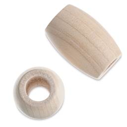 John Bead Euro Wood Beads - Closeup of 2 Natural color Oval Shaped Large Hole beads 