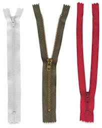 Zippers - White, Green, and Red Zippers shown upright
