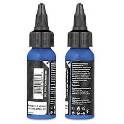 Dynamic Color Tattoo Ink - Azure Blue, 1 oz bottle, sides of bottle
