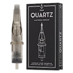 Peak Quartz Curved Magnum Medium Taper Tattoo Needle Cartridges - #12, 15 Needles, Pkg of 20, needle and packaging