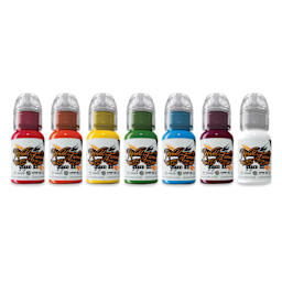 World Famous Tattoo Inks and Sets - Set of 7, Sample,  0.5 oz bottles