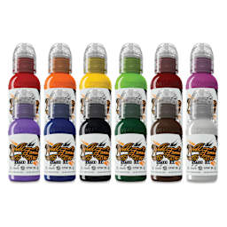 World Famous Tattoo Inks and Sets - Set of 12, Primary #3, 1 oz bottles