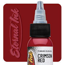 Eternal Ink Tattoo Ink - Crimson Red, 1 oz bottle and swatch