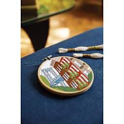 DMC The Designer Collection Embroidery Kits - “New York” by Kseniia Guseva, Intermediate finished example on table