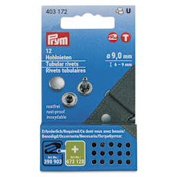 Prym Vario Creative Tubular Rivets - 4 - 6 mm Thick Fabric, Pkg of 20, 9 mm Dia. - front of packaging