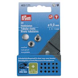 Prym Vario Creative Tubular Rivets - 6 - 9 mm Thick Fabric, Pkg of 12, 9 mm Dia. - front of packaging