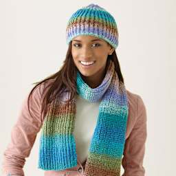 Boye I Taught Myself to Knit Kit - finished beanie and scarf examples