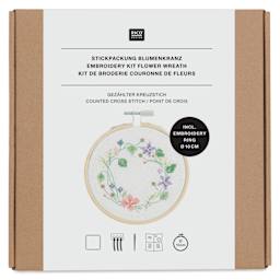 Rico Design Counted Cross Stitch Kit - Flower Wreath, 10 cm front of packaging