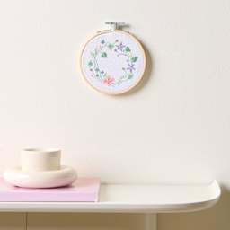 Rico Design Counted Cross Stitch Kit - Flower Wreath, 10 cm completed project mounted to wall