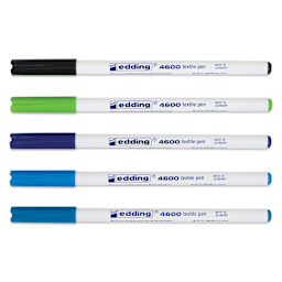 Edding 4600 Textile Pens - Cool, Set of 5, markers laid out with caps on