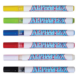 Alpha6 AlphaFlex Textile and Leather Paint Markers - Assorted Colors, 1 mm, Set of 6 markers with caps on