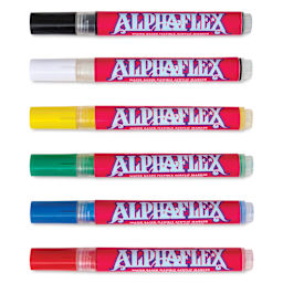Alpha6 AlphaFlex Textile and Leather Paint Markers - Assorted Colors, 4 mm, Set of 6 markers with caps on
