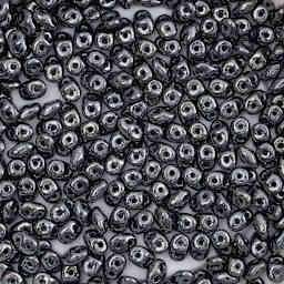 John Bead Czech Glass SuperDuo Two-Hole Beads - Hematite, Metallic, 22 g