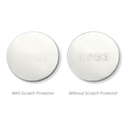 ImpressArt Scratch Protector Book - 2 in x 2 in, 20 Sheets showing comparison between using and not using the scratch protector sheets