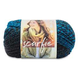 Lion Brand Scarfie Yarn - Charcoal/Aqua, 312 yds