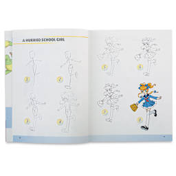 Fast Draw Manga Challenge - Spread showing steps for drawing a schoolgirl
