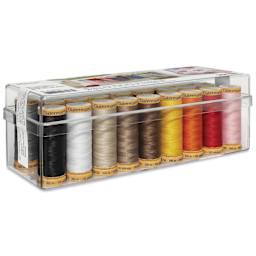 Gutermann Natural Cotton 50 Sewing Thread - Set of 26 with Box, Basic Shades, 109 yds packaging side view