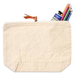 Harvest Import Washed Canvas Zipper Pouch - Natural, 8"H x 11"W x 3"D (Zipper pouch with paint tube and colored pencils, Art supplies not included)