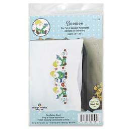 Design Works Stamped For Embroidery Pillowcase - Gnomes, Pkg of 2, front of the packaging