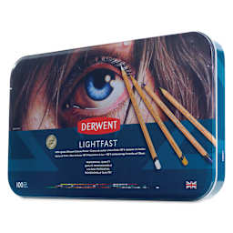 Derwent Lightfast Colored Pencils - Tin Box Set of 100 (front of metal box)