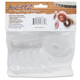 Beadsmith Bob-EEZ No Tangle Thread Bobbins - 2-1/2" Diameter, Pkg of 8, back of the packaging