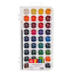 Hello Artist Watercolor Cakes with Brush, Set of 36