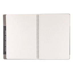 Fabriano Ecoqua Plus Hidden Spiral-Bound Notebook - Grey, 11-7/10" x 8-1/4", Dot Grid, open