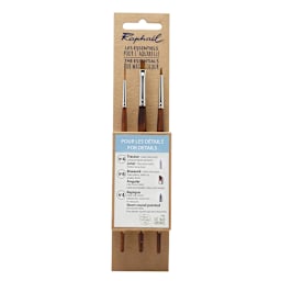 Raphael Essentials Acrylic & Watercolor Brush Set, Watercolor, 3-Brush Set, For Details, Precision Liner 4, Angular 6, & Short Round Pointed 4