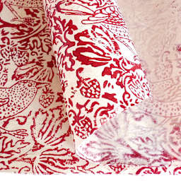LAMALI Decorative Lokta Paper, 20 in x 30 in, Thrush & Strawberries, White, Red Silkscreen