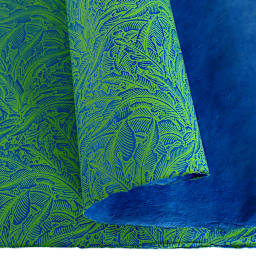 LAMALI Decorative Lokta Paper, 20 in x 30 in, Greenery Small, Blue, Electric Green Silkscreen