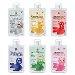 Abroli MonsterColor Washable Tempera Paint and Sets - Set of 8, Metallic Colors, pouches out of packaging