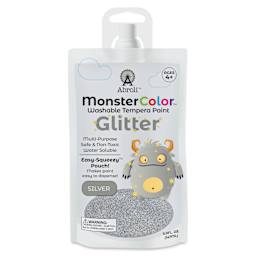 Abroli MonsterColor Washable Tempera Paint - Silver Glitter, 5 oz Pouch, front