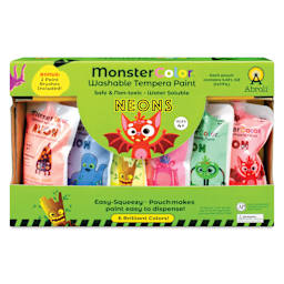 Abroli MonsterColor Washable Tempera Paint and Sets - Set of 8, Neon Colors