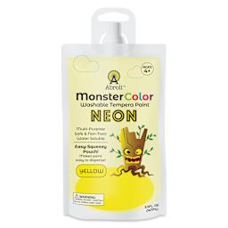Abroli MonsterColor Washable Tempera Paint - Neon Yellow, 5 oz Pouch, front