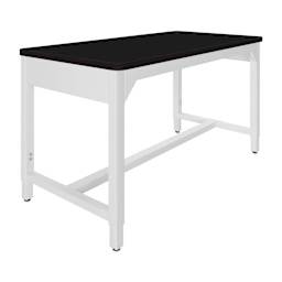 Diversified Spaces Fab-Lab Workbench - High Pressure Laminate Black Top, White frame, 72" x 30" - angled