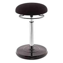 Kore Design Office Plus Sit-Stand Adjustable Chair - Fabric Seat Cover, Black, Shown at minimum height.
