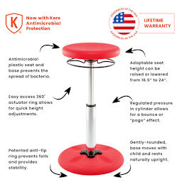 Kore Design Kids Tall Adjustable Chair chart outlining features.