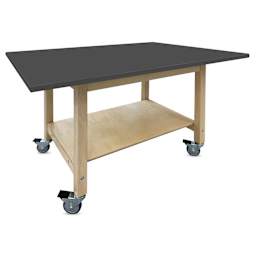 Hann Student Project Table with Casters - Black Laminate Top, 60"W x 42"D x 36"H
