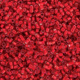 John Bead Miyuki Delica Glass Beads - Red, Silver Lined (Close-up of beads)