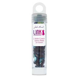 John Bead Czech Link Beads - Front of Tube of Black and Aurora Borealis beads