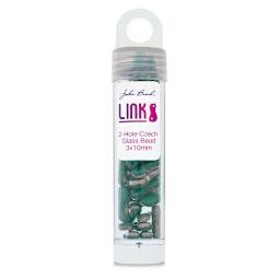 John Bead Czech Link Bead - Green Turquoise and Silver Labrador, Glossy, Halfcoat, Pkg of 40