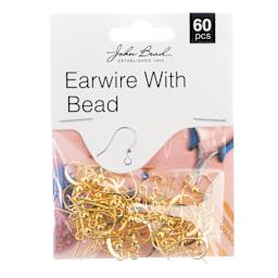 John Bead Must Have Findings Earwires - w/ Bead, Pkg of 60, Gold, 18 mm front of packaging