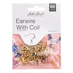 John Bead Must Have Findings Earwires - w/ Coil, Pkg of 60, Antique Gold, 18 mm front of packaging
