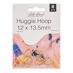 John Bead Must Have Findings Huggie Hoops - Pkg of 8, Gold, 12 mm x 13.5 mm front of packaging