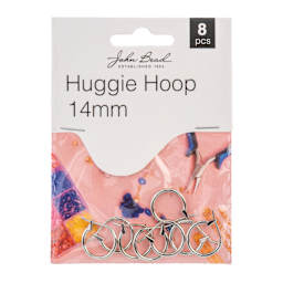 John Bead Must Have Findings Huggie Hoops - Pkg of 8, Silver, 14 mm front of packaging